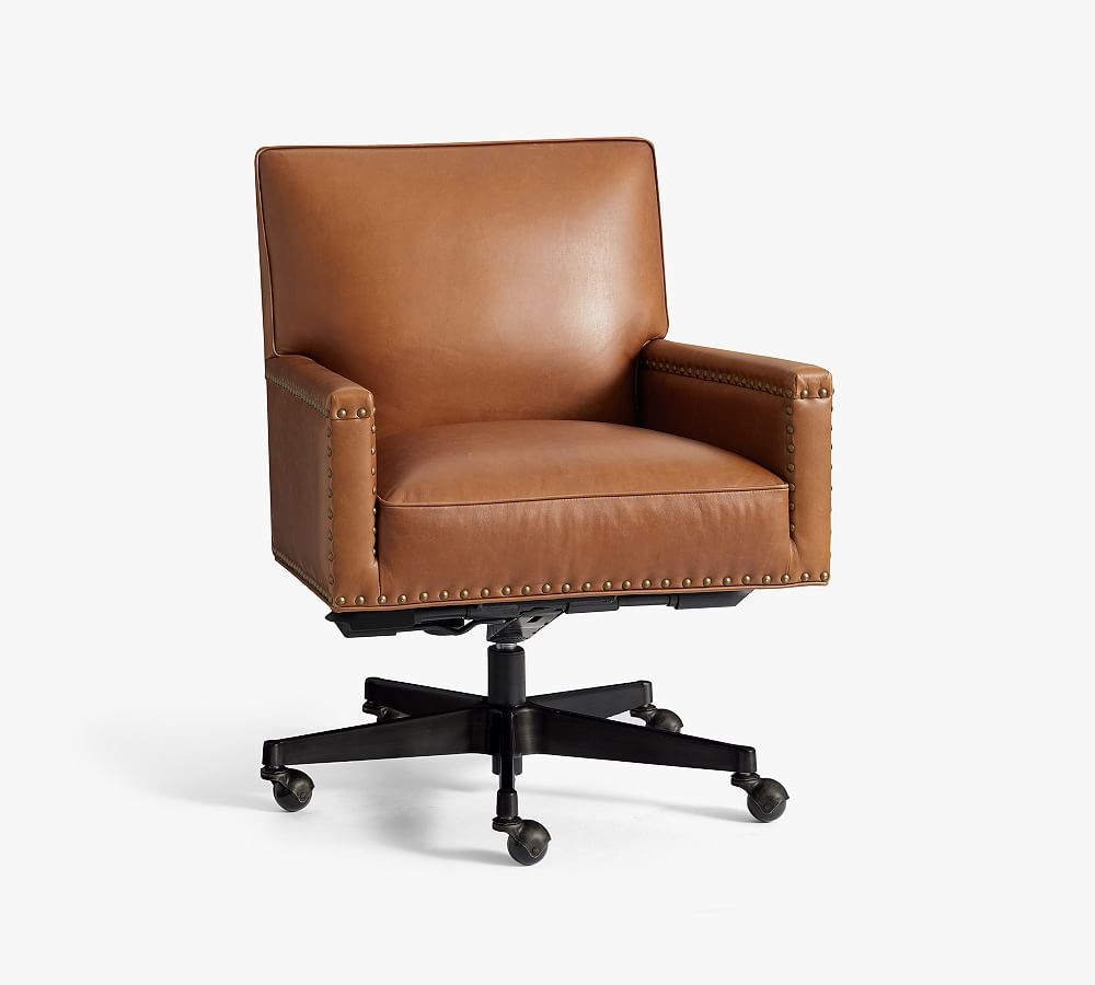 Tyler Leather Swivel Desk Chair, Bronze Base, Vintage Caramel (Made to Order) - Image 0