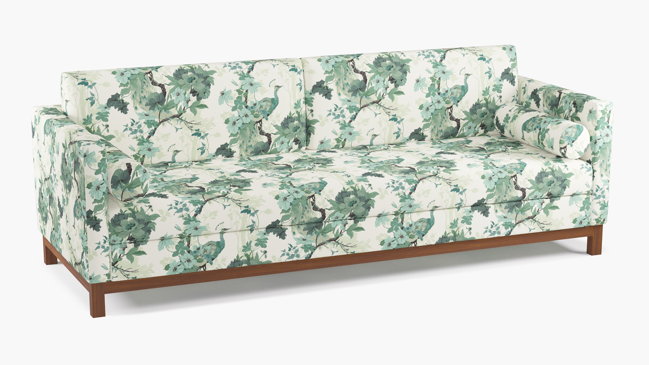 Tailored Tuxedo Sofa, Jade Peacock Park, Walnut Wood Rail - Image 1