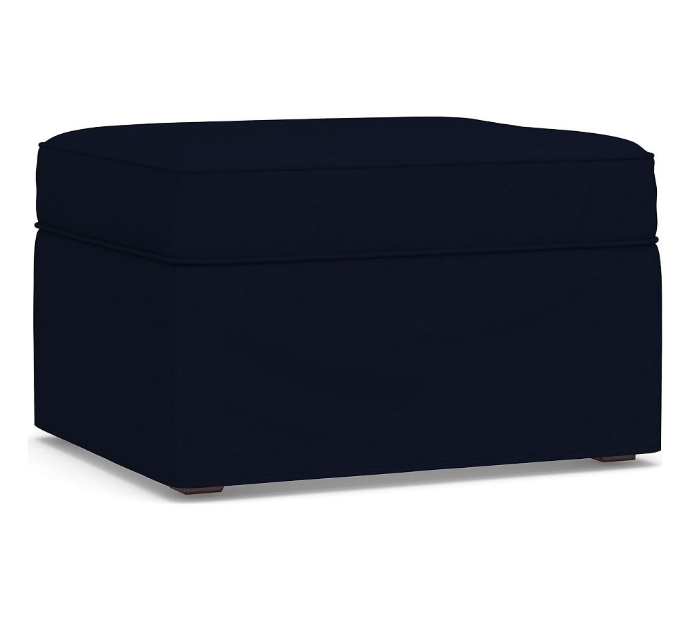 Cameron Roll Arm Slipcovered Ottoman, Polyester Wrapped Cushions, Performance Everydaylinen(TM) by Crypton(R) Home Navy - Image 0