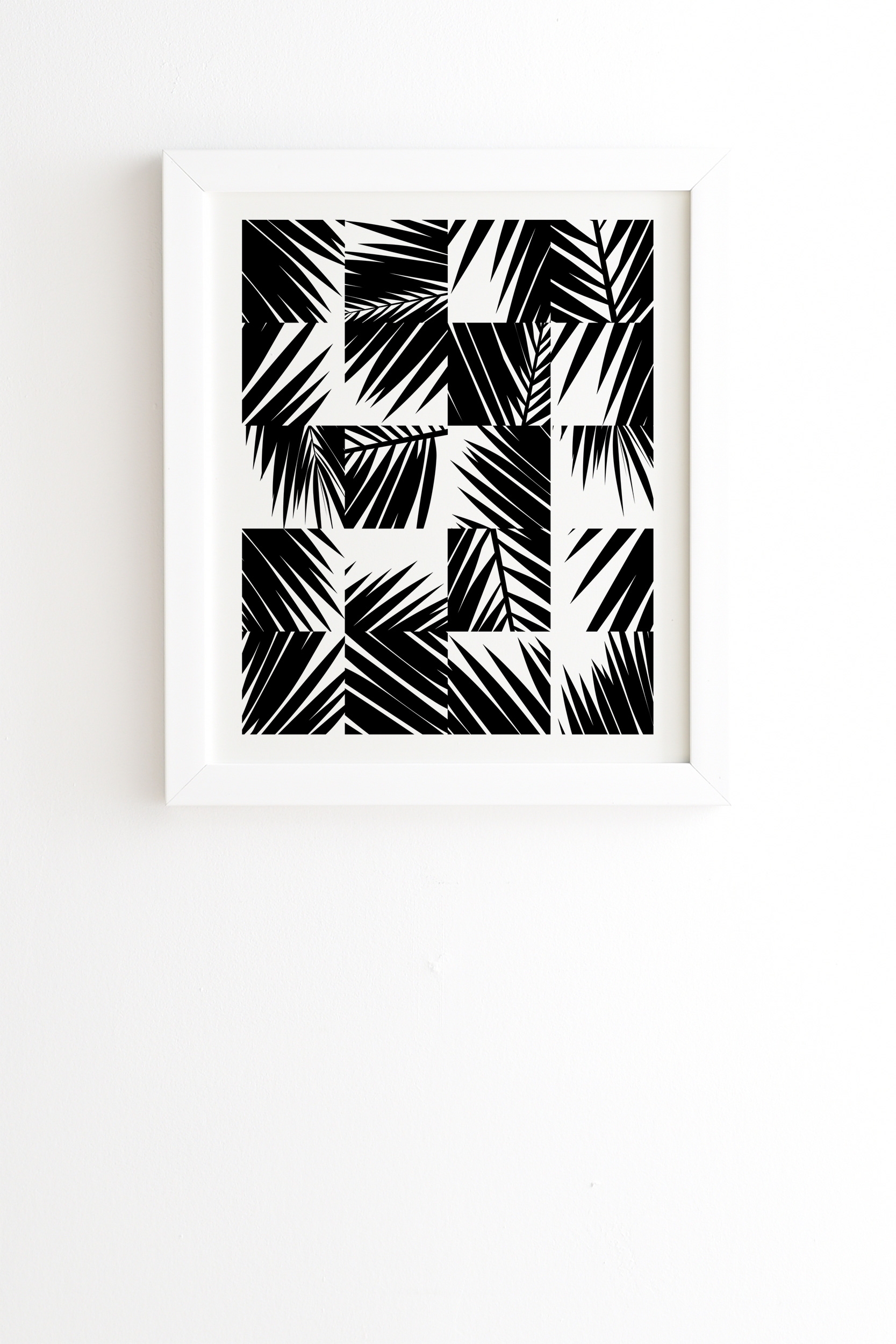 Palm Leaf Pattern 03 Black by The Old Art Studio - Framed Wall Art Basic White 30" x 30" - Image 0