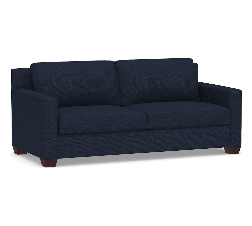 York Square Arm Upholstered Sofa 80.5", Down Blend Wrapped Cushions, Performance Heathered Basketweave Navy - Image 0
