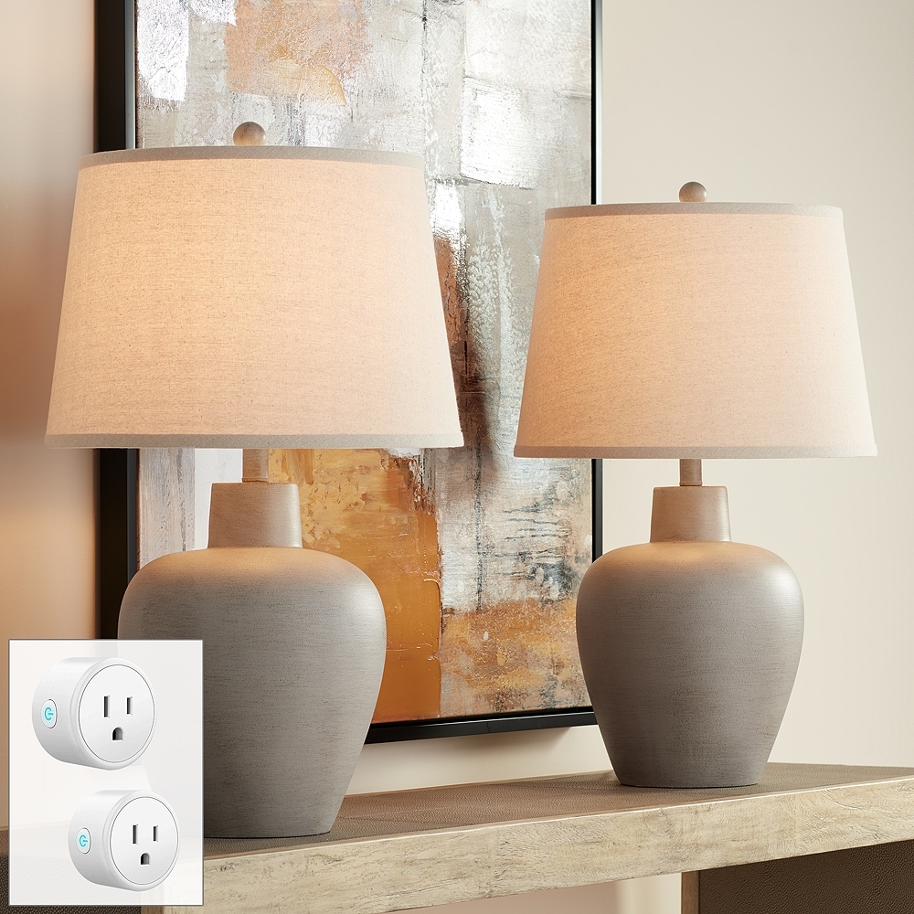 Regency Hill Glenn 27"H Gray Terra Cotta Lamps Set with Smart Sockets - Image 0
