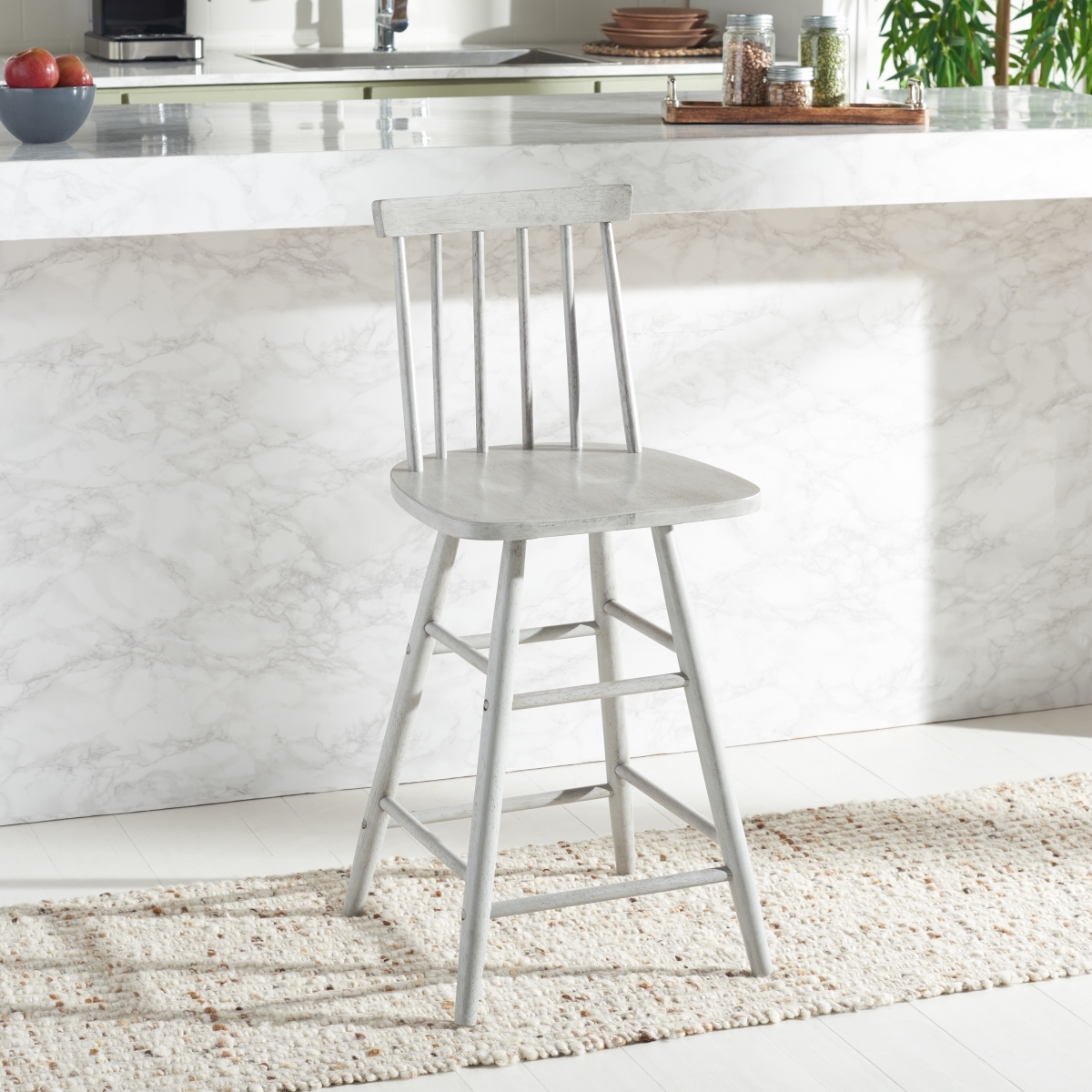 May Wood Counter Stool - Grey - Safavieh - Image 1