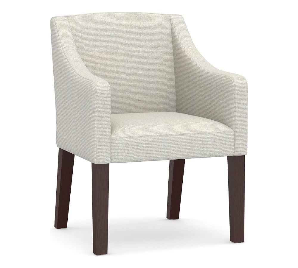 Classic Slope Arm Upholstered Dining Armchair, Espresso Leg, Performance Heathered Basketweave Dove - Image 0