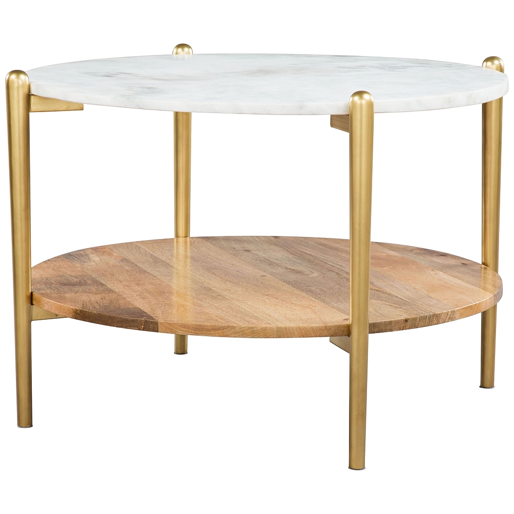 Zuo Mina 30" Wide White Marble and Gold Coffee Table - Style # 83J35 - Image 0