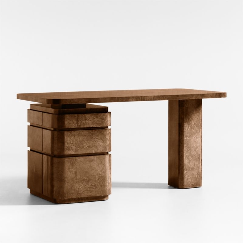 Greye 60" Burl Wood Desk with Swivel Drawers - Image 2