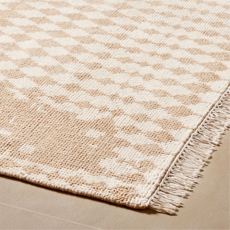 Neutro Hand-Knotted Sand and Warm White Abstract New Zealand Wool Area Rug 5'x8' - Image 1