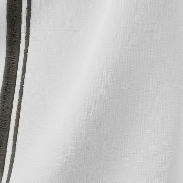 Belgian Flax Linen Embroidered Stripe Curtain, White + Iron Gate, 48"x84" - Image 1