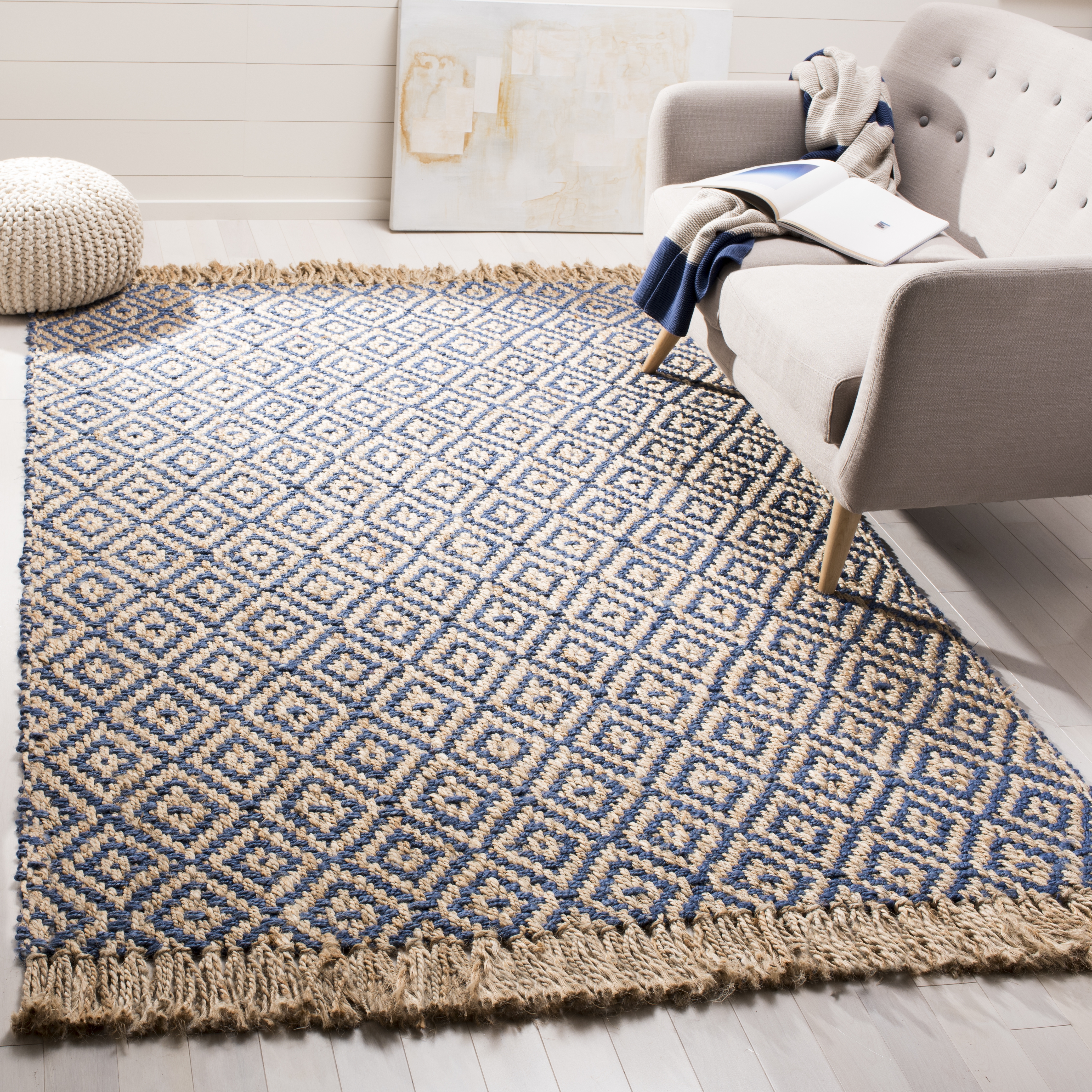 Arlo Home Hand Woven Area Rug, NF266D, Tropical Blue/Natural,  4' X 6' - Image 1