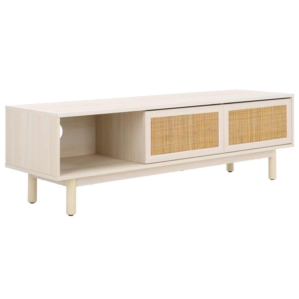 Aino 2 Door Media Stand - Bleached White / Natural - Safavieh - Image 5