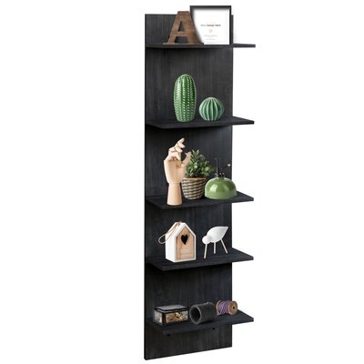 5-Tier Solid Wood Wall-Mounted Floating Shelves, Bookcase Shelf (Dark Gray) - Image 0