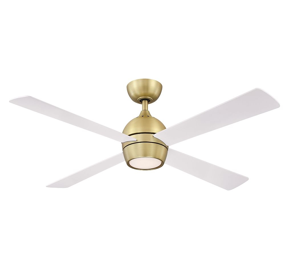 52" Kwad Ceiling Fan, Brushed Satin Brass With Matte White Blades - Image 0