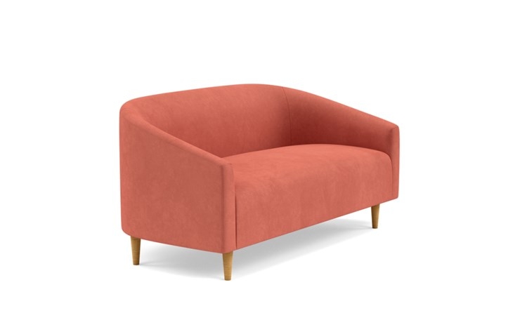 Tegan Loveseats with Pink Coral Fabric and Natural Oak legs - Image 1