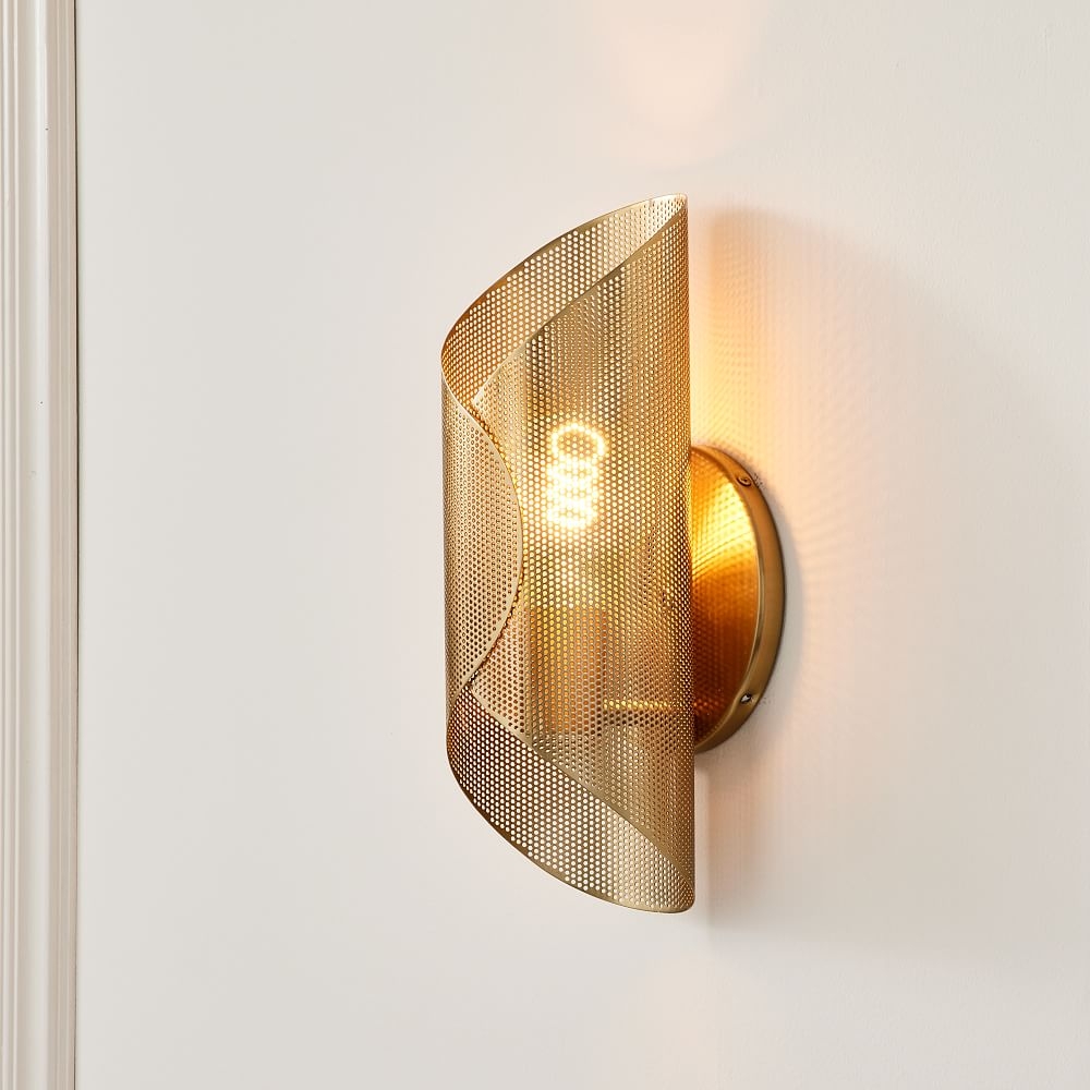 Curl Perforated Sconce, Antique Brass - Image 0