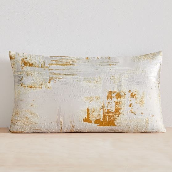 Painterly Brocade Pillow Cover, 12"x21", Dark Horseradish - Image 0