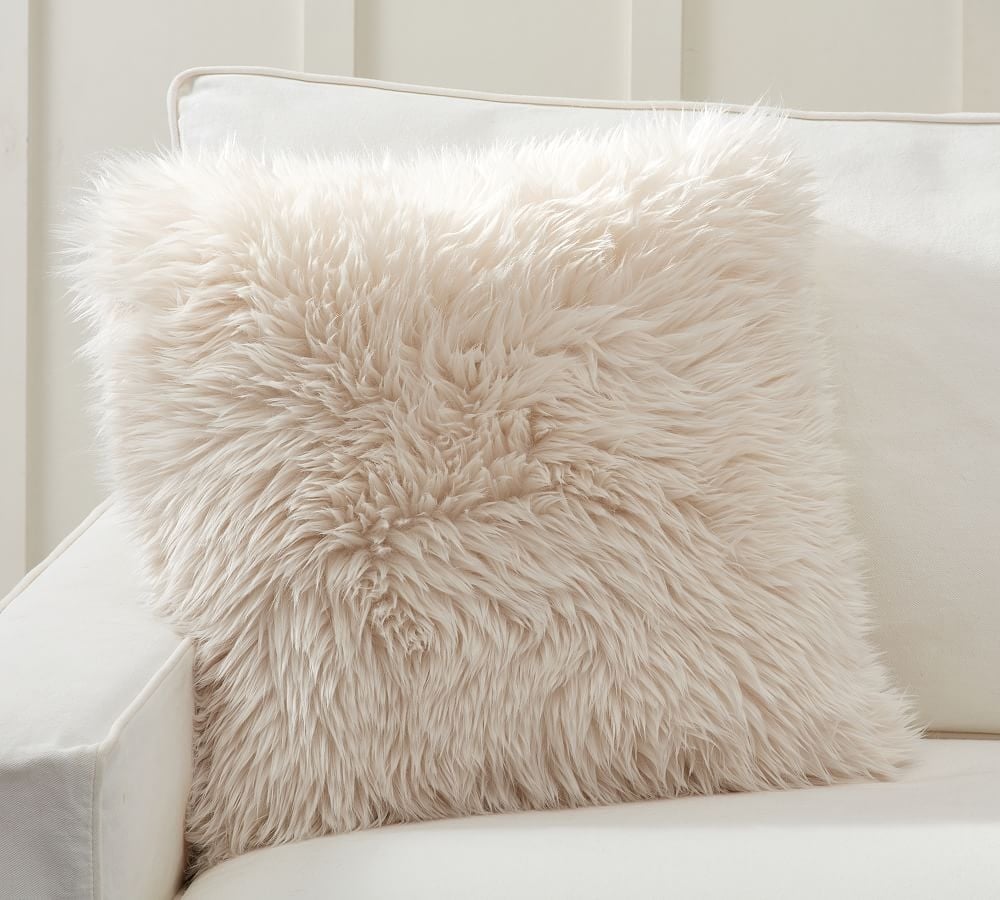 Faux Real Fur Pillow Cover, 20 x 20", Ivory - Image 0
