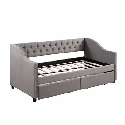 Red Barrel Studio® Twin Size Upholstered Daybed With Two Storage Drawers And Wood Slat Support, Grey - Image 0