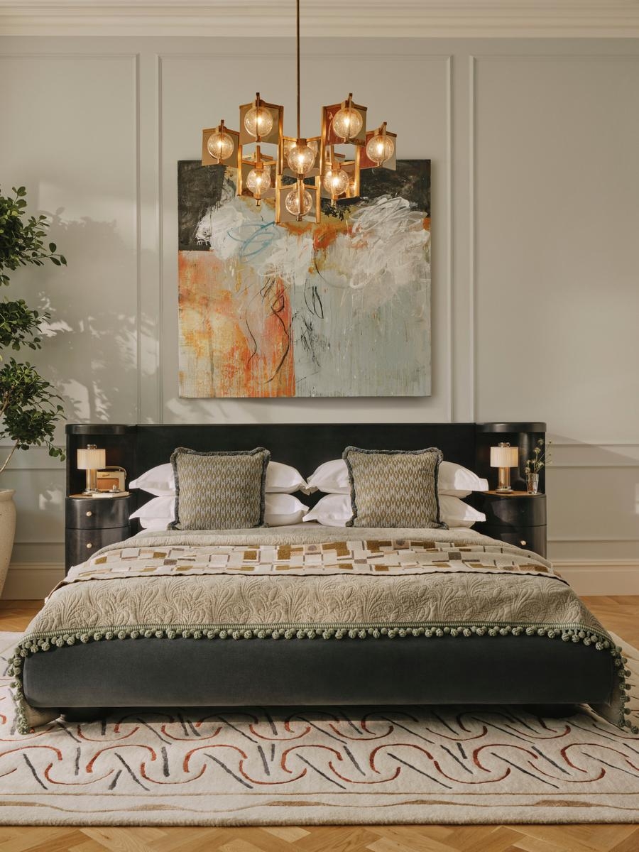 Linus Bed, Queen, Velvet, Grey Blue, US - Image 0