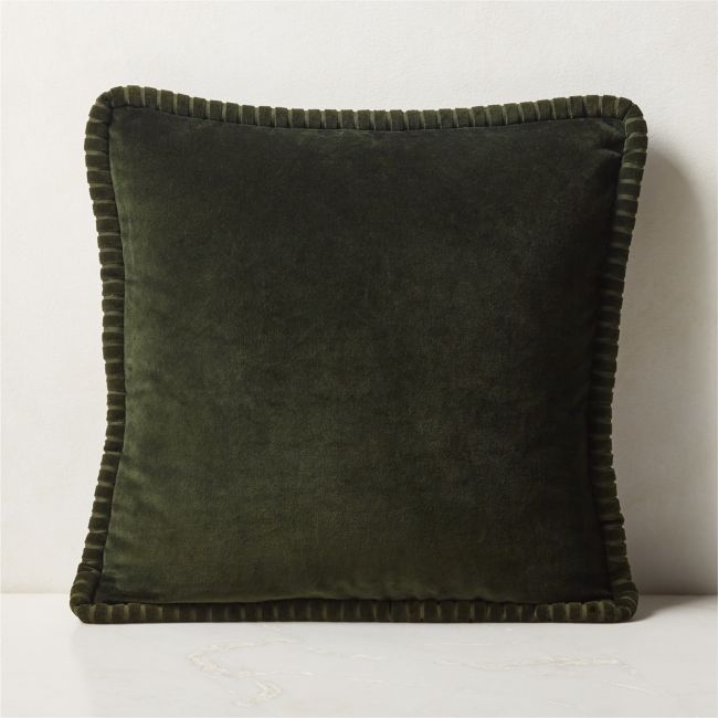 Brye Dark Green Velvet Throw Pillow with Feather-Down Insert 20'' - Image 0