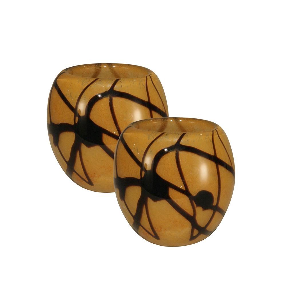 Dale Tiffany 4 in. 2-Piece Amber Shell Mosaic Art Glass Candle Holders, Golden - Image 0