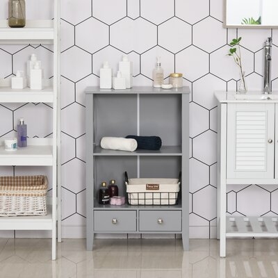 X- Frame Freestanding Floor Bathroom Storage With Two Drawers, Storage Organizer, Cabinet With 3 Shelves, Grey - Image 0