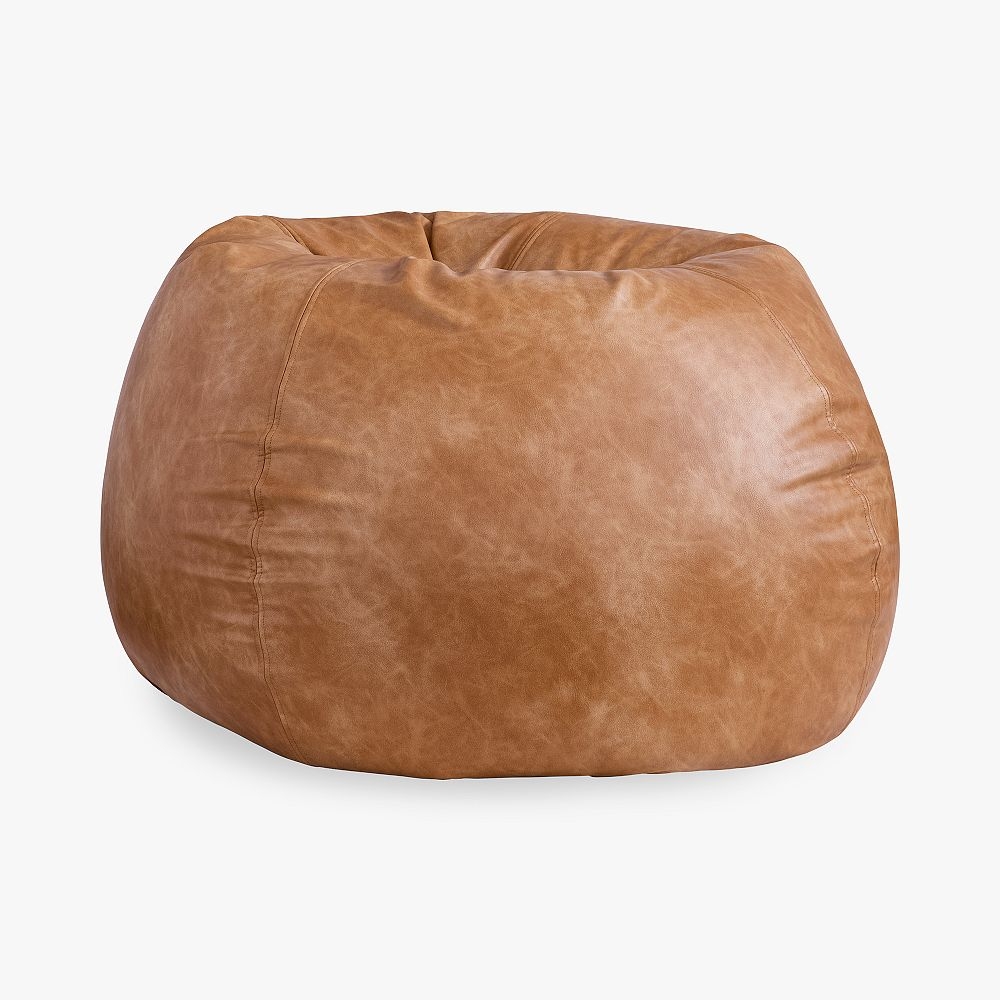 Faux Leather Caramel Bean Bag Chair Slipcover + Insert, Large Pottery