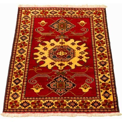 One-of-a-Kind Harsukhman Hand-Knotted New Age 3'6" x 4'10" Wool Area Rug in Red - Image 0