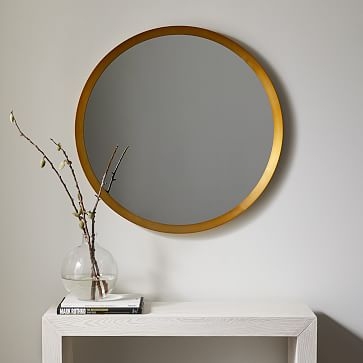 Thick Metal Frame Mirror, Round, Antique Brass, 30 in Diameter - Image 2
