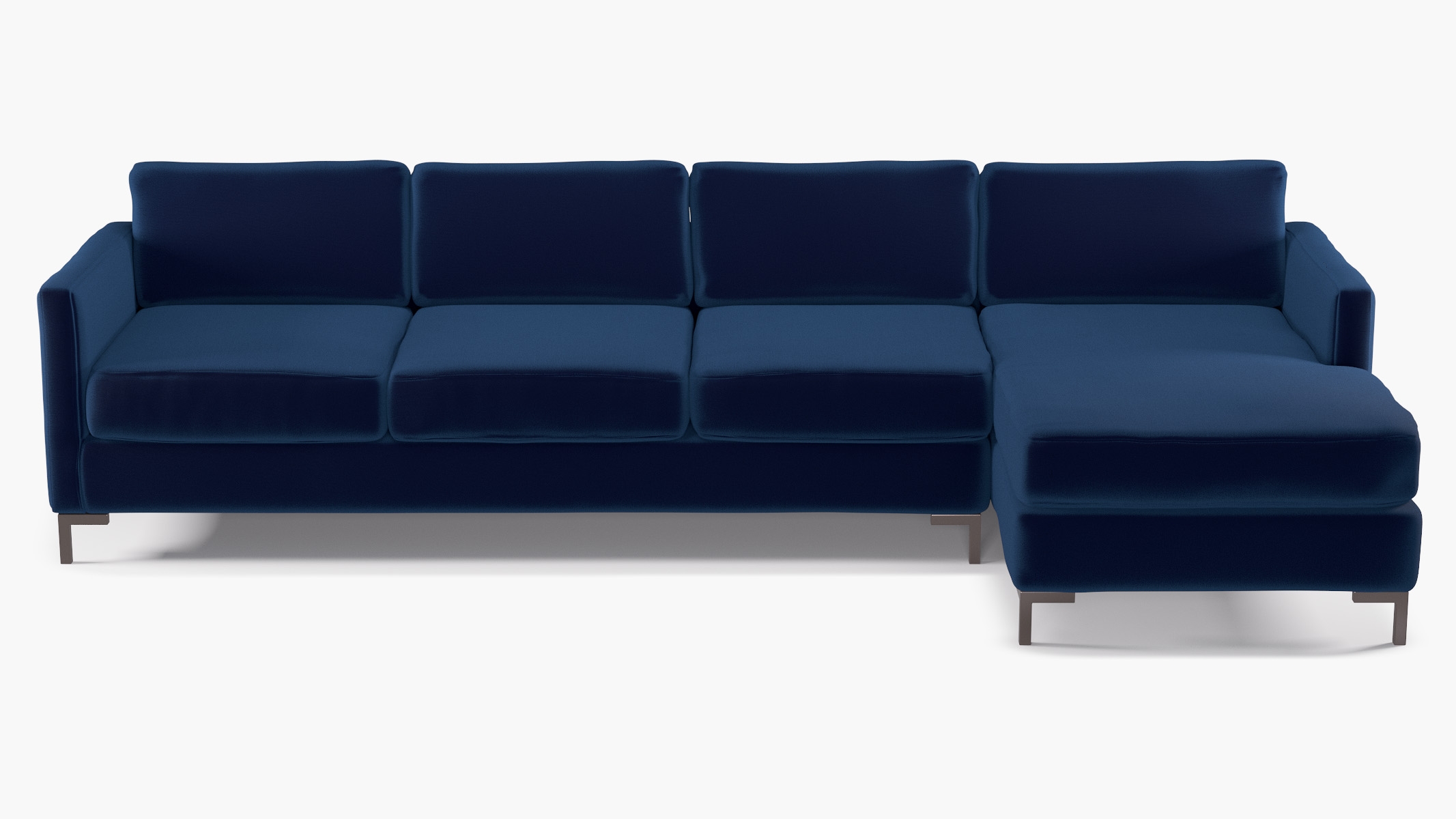 Modern Sectional, Right Facing, Navy Performance Velvet, Bronze L Leg - Image 0