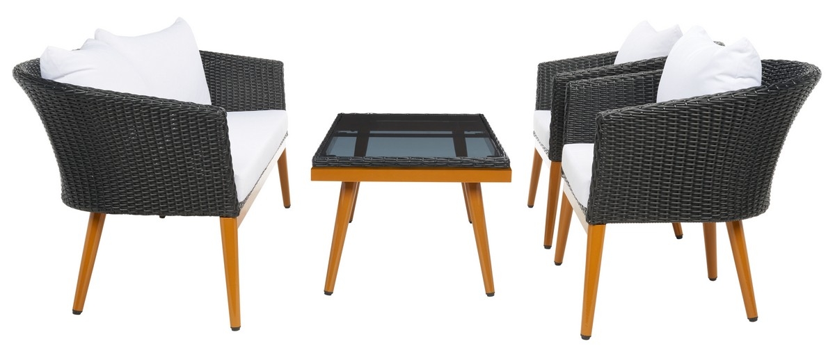 Malsor 4 Pc Outdoor Living Set - Black/White - Safavieh - Image 7