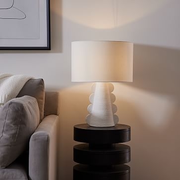 Diego Olivero Ceramic Shapes Table Lamp, 18.5", 9" Shade, White/White Linen, - Image 0
