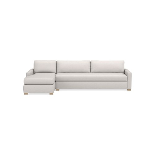 Ghent Square Arm Left 2-Piece L-Shape Sofa with Chaise, Standard Cushion, Perennials Performance Basketweave, Ivory, Natural Leg - Image 0