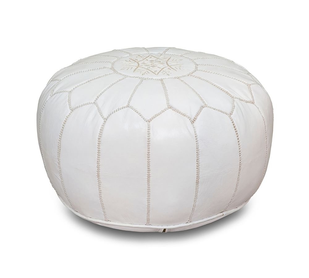 Nadia Moroccan Leather Pouf, White - Image 0