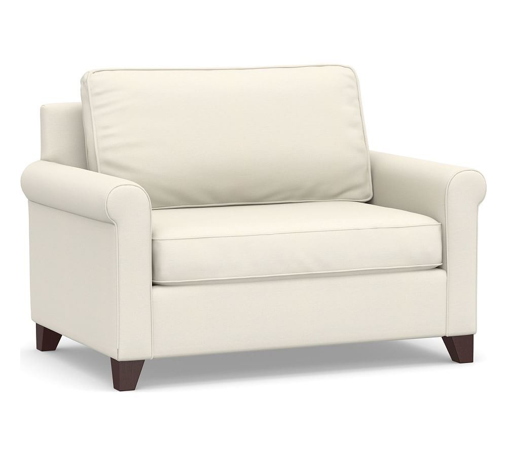 Cameron Roll Arm Upholstered Twin Sleeper Sofa, Polyester Wrapped Cushions, Textured Twill Ivory - Image 0