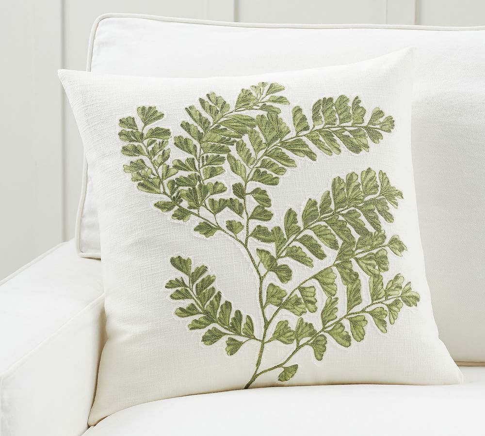 Fern Embroidered Pillow Cover, 20 x 20", Green Multi - Image 0