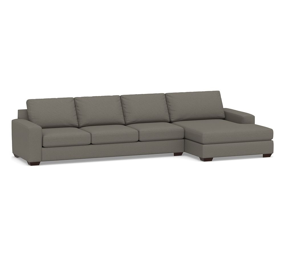 Big Sur Square Arm Upholstered Left Arm Grand Sofa with Double Chaise Sectional, Down Blend Wrapped Cushions, Chunky Basketweave Metal - Image 0