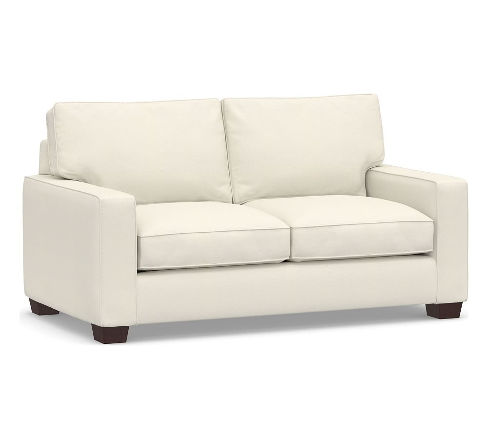 PB Comfort Square Arm Upholstered 70" Loveseat, Box Edge Down Blend Wrapped Cushions, Textured Twill Ivory - Image 0