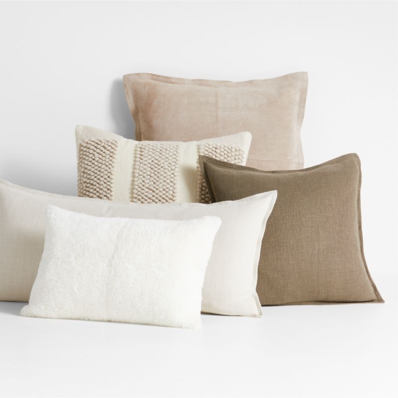 Hyde Pieced Suede 23x23 Cream Throw Pillow with Feather Insert - Image 2