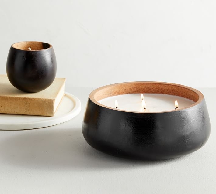 Modern Wood Scented Candles, Linen Cashmere, Black, Small - Image 1