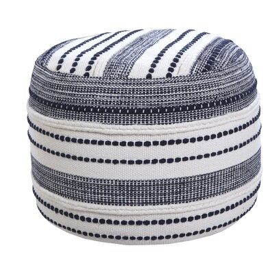 Navy And Ivory Seaside Striped Textured Pouf Ottoman - Image 0