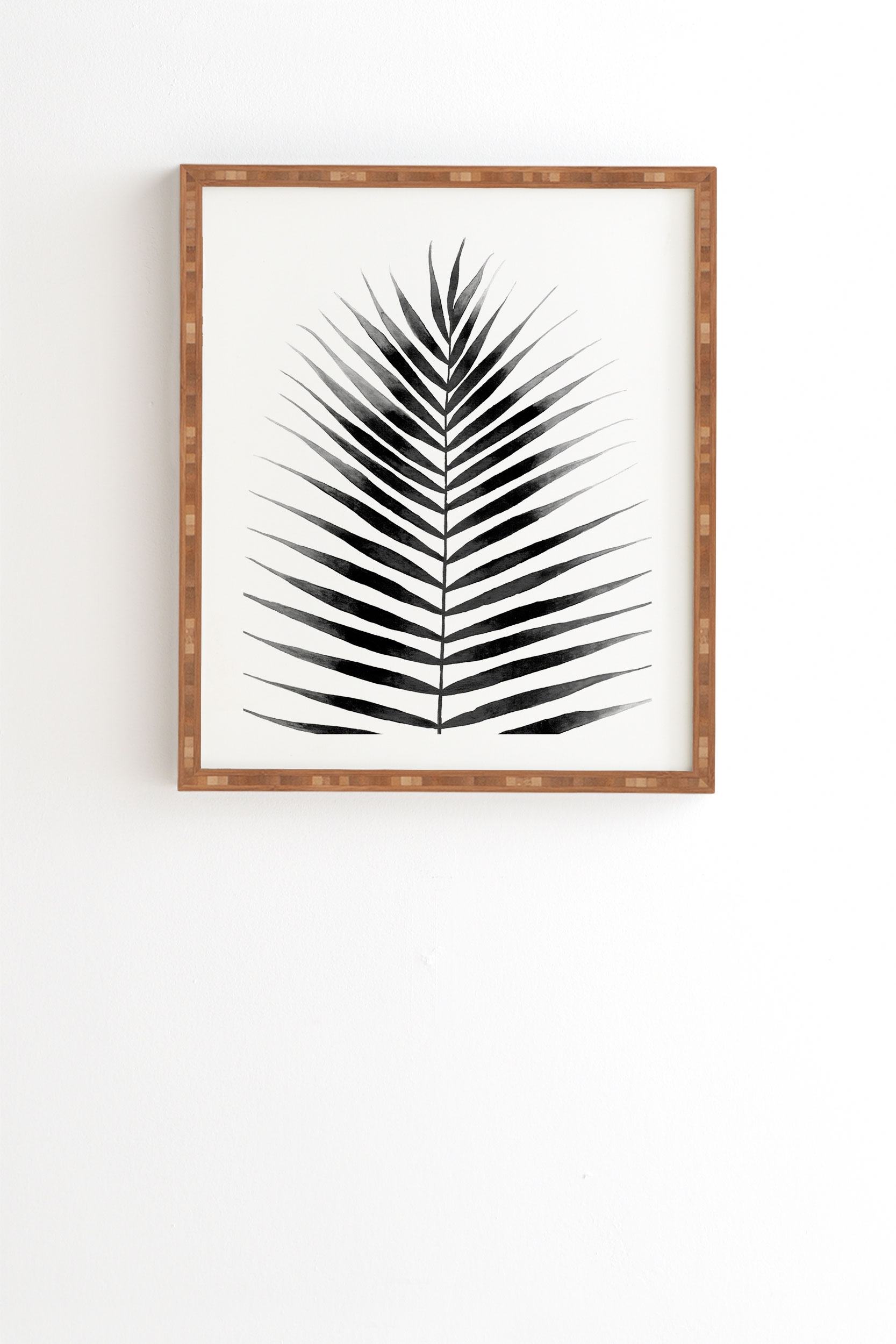 Palm Leaf Watercolor Black And White by Kris Kivu - Framed Wall Art Bamboo 11" x 13" - Image 0