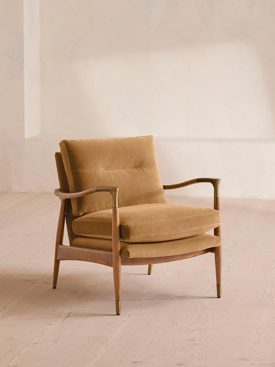 Theodore Oak Armchair, Velvet, Camel, US - Image 0