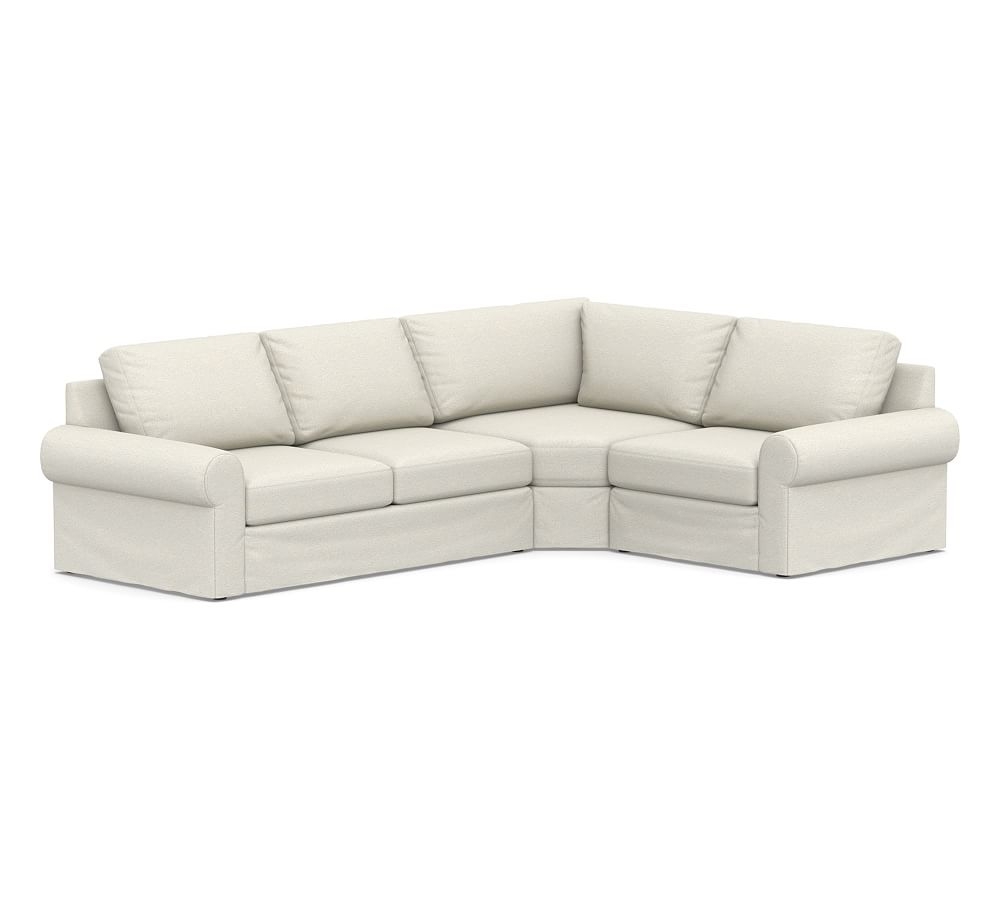 Big Sur Roll Arm Slipcovered Left 3-Piece Wedge Sectional, Down Blend Wrapped Cushions, Performance Boucle Oatmeal - Image 0