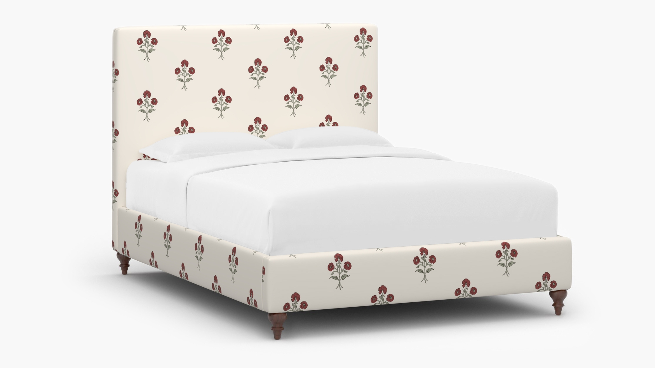 Classic Bed, Red Delphine, Walnut Traditional Turned Leg, Full - Image 0