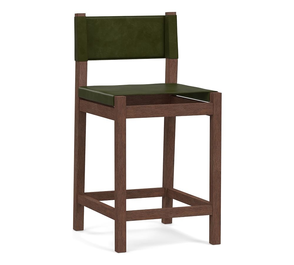 Segura Leather Counter Height Bar Stool, Coffee Bean Frame, Legacy Forest Green - Image 0
