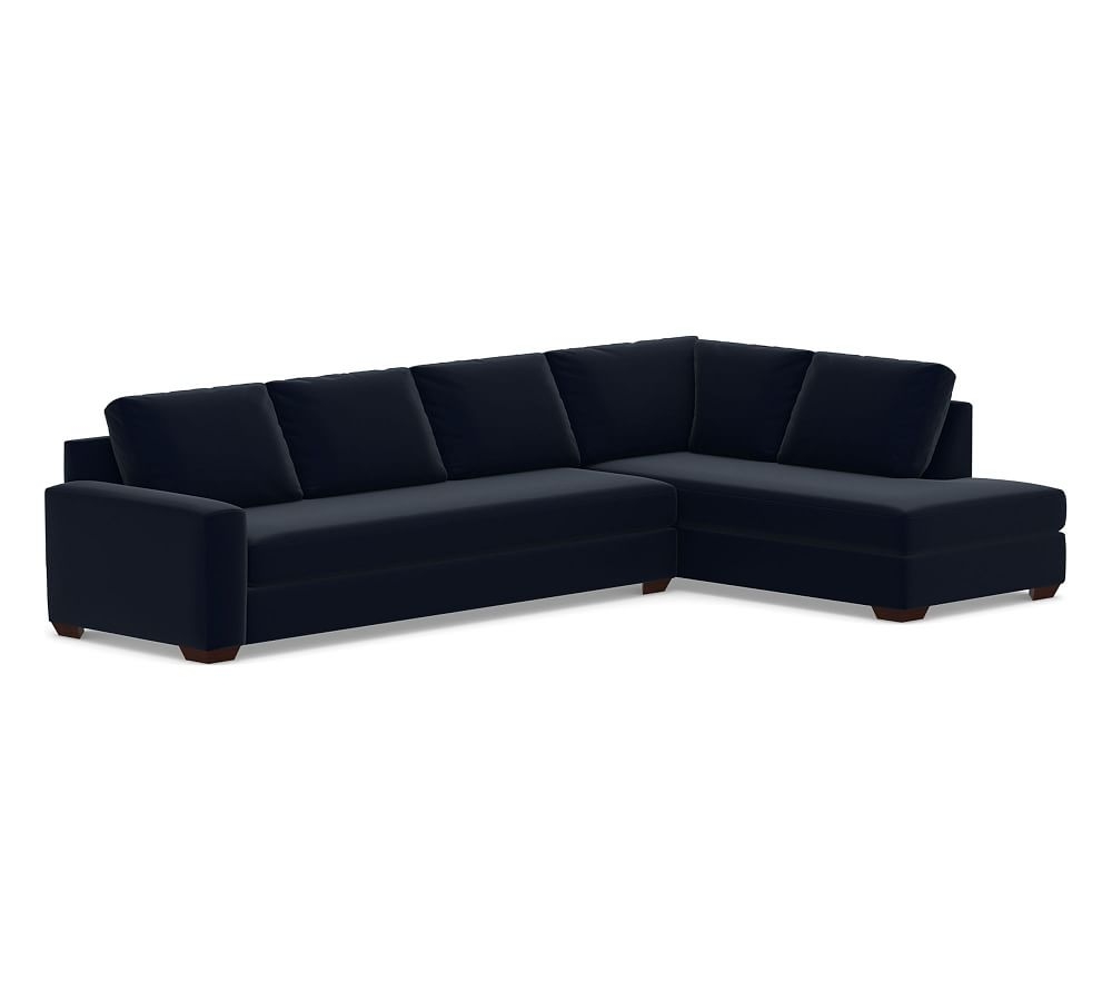 Big Sur Square Arm Upholstered Left Grand Sofa Return Bumper Sectional with Bench Cushion, Down Blend Wrapped Cushions, Performance Plush Velvet Navy - Image 0