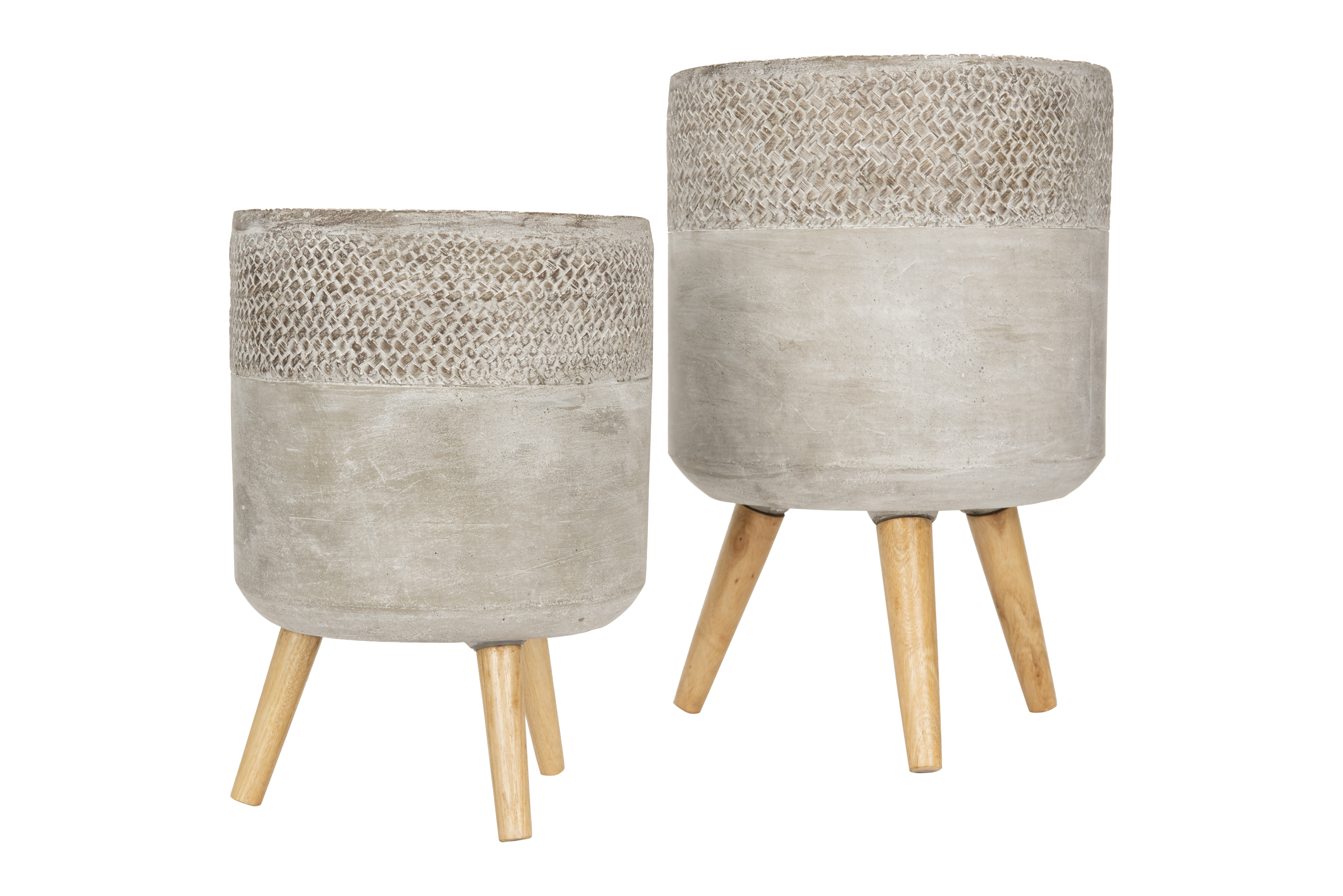 Grey Cement Planter with Removable Wood Legs (Set of 2 Sizes) - Image 1
