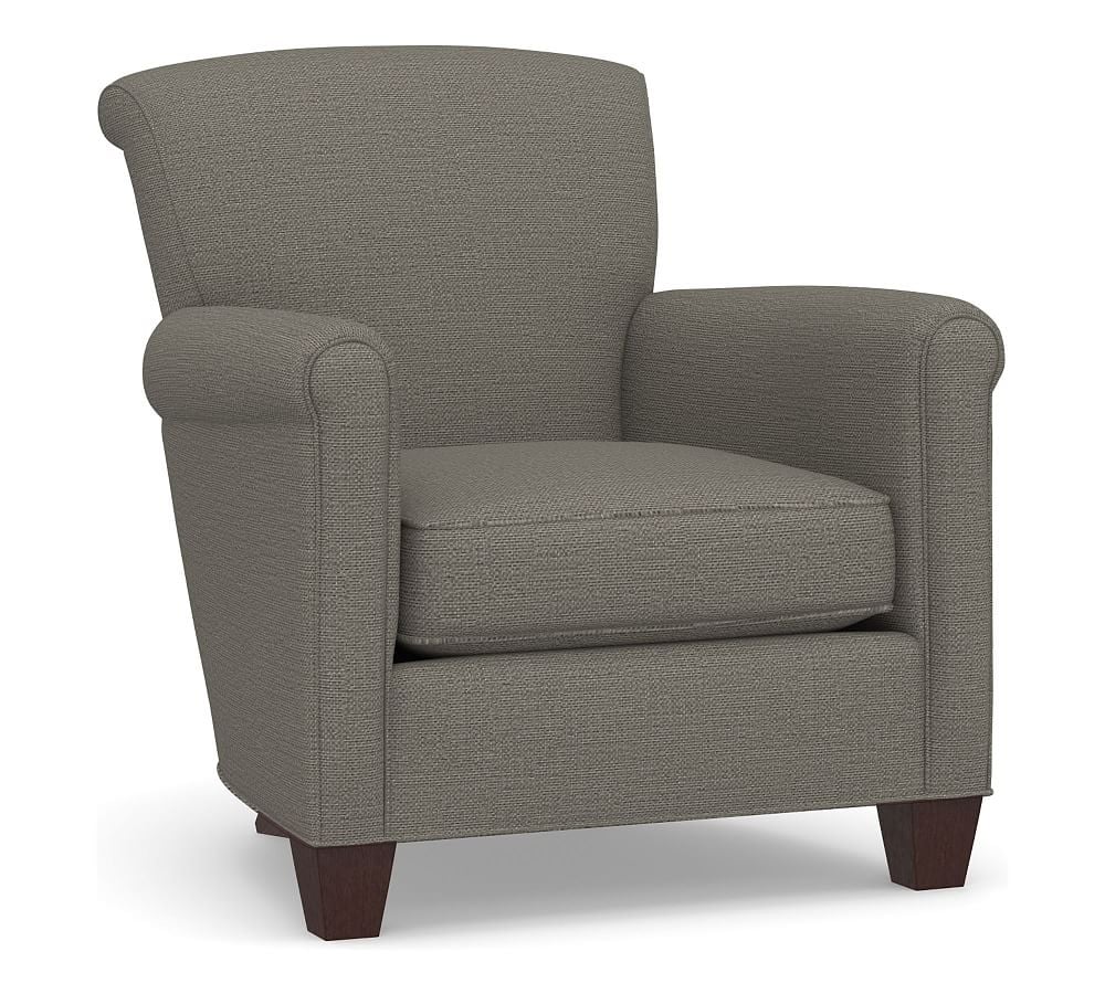 Irving Roll Arm Upholstered Armchair, Polyester Wrapped Cushions, Chunky Basketweave Metal - Image 0
