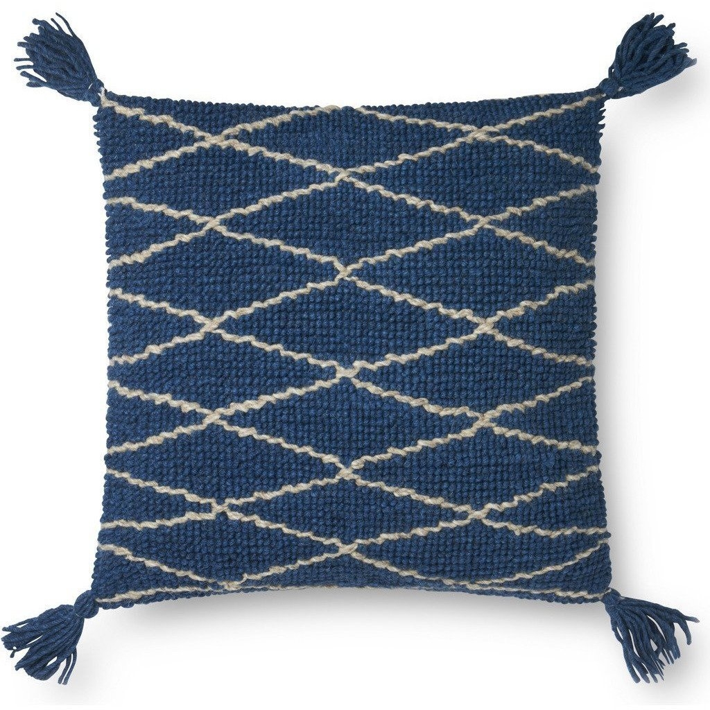 Cris-Cros Throw Pillow Cover with Tassels, 22" x 22", Blue - Image 0