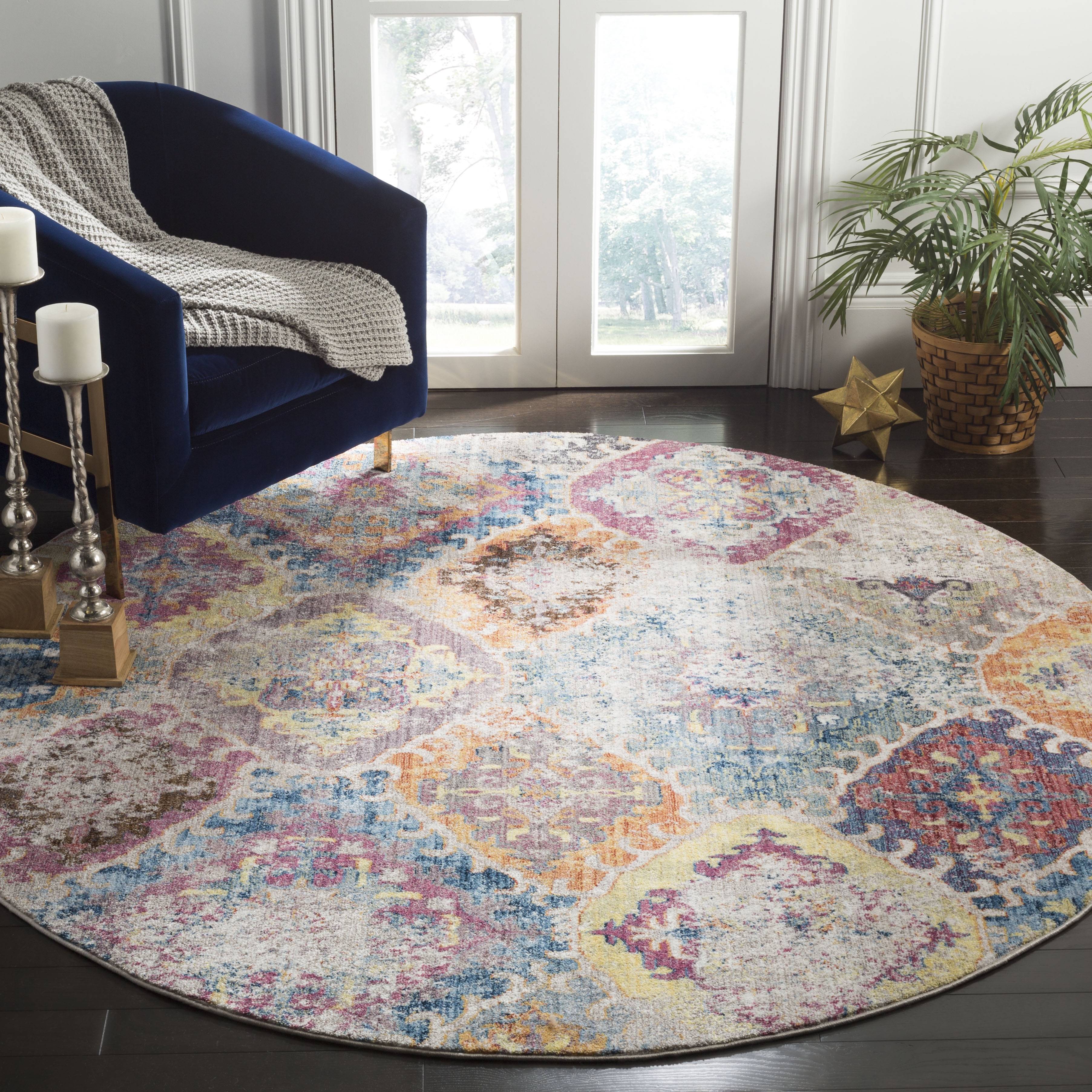 Arlo Home Woven Area Rug, BTL351D, Blue/Light Grey,  7' X 7' Round - Image 1